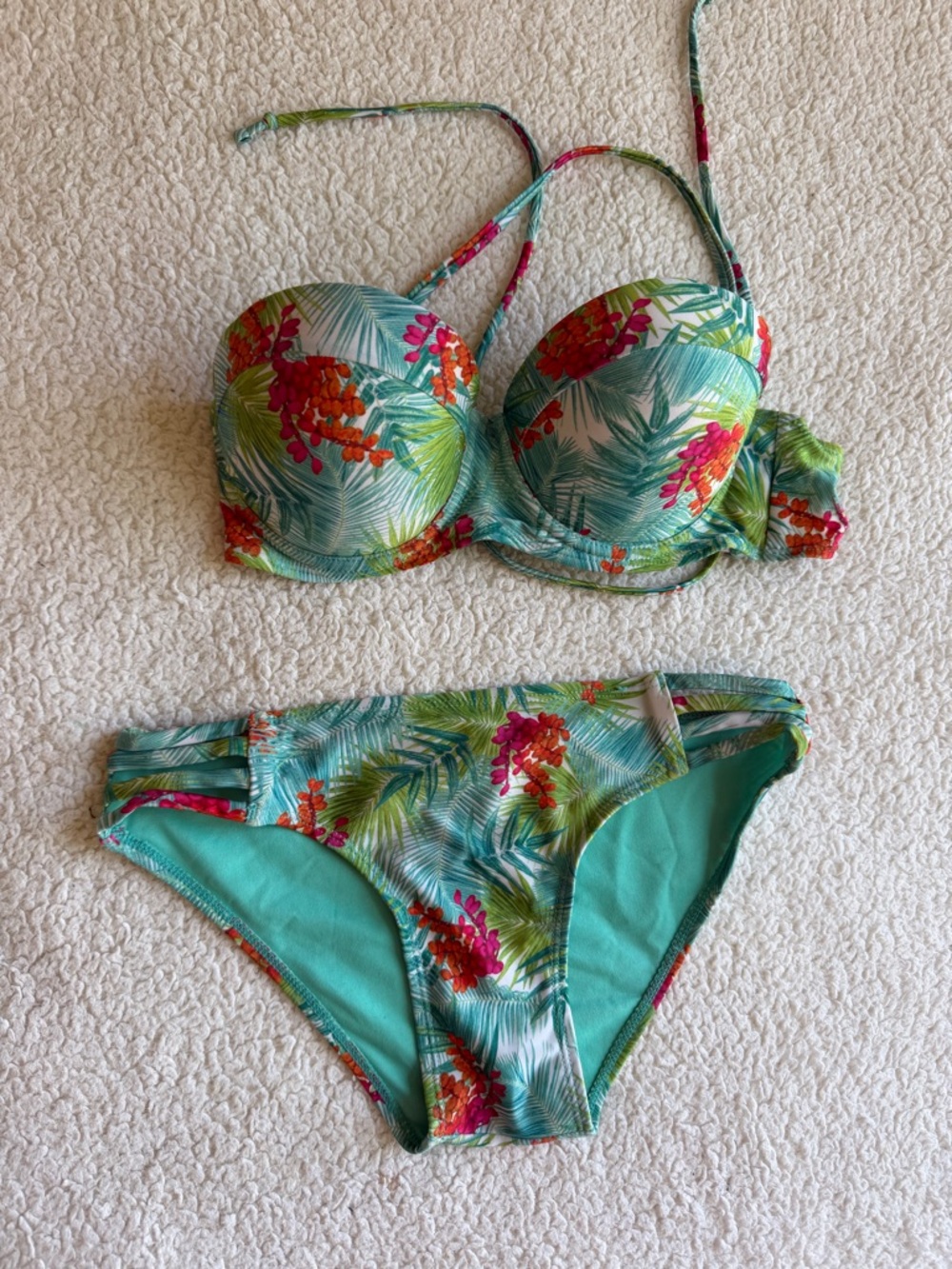 Tropical Floral Underwire Bikini Set - Teal & Coral